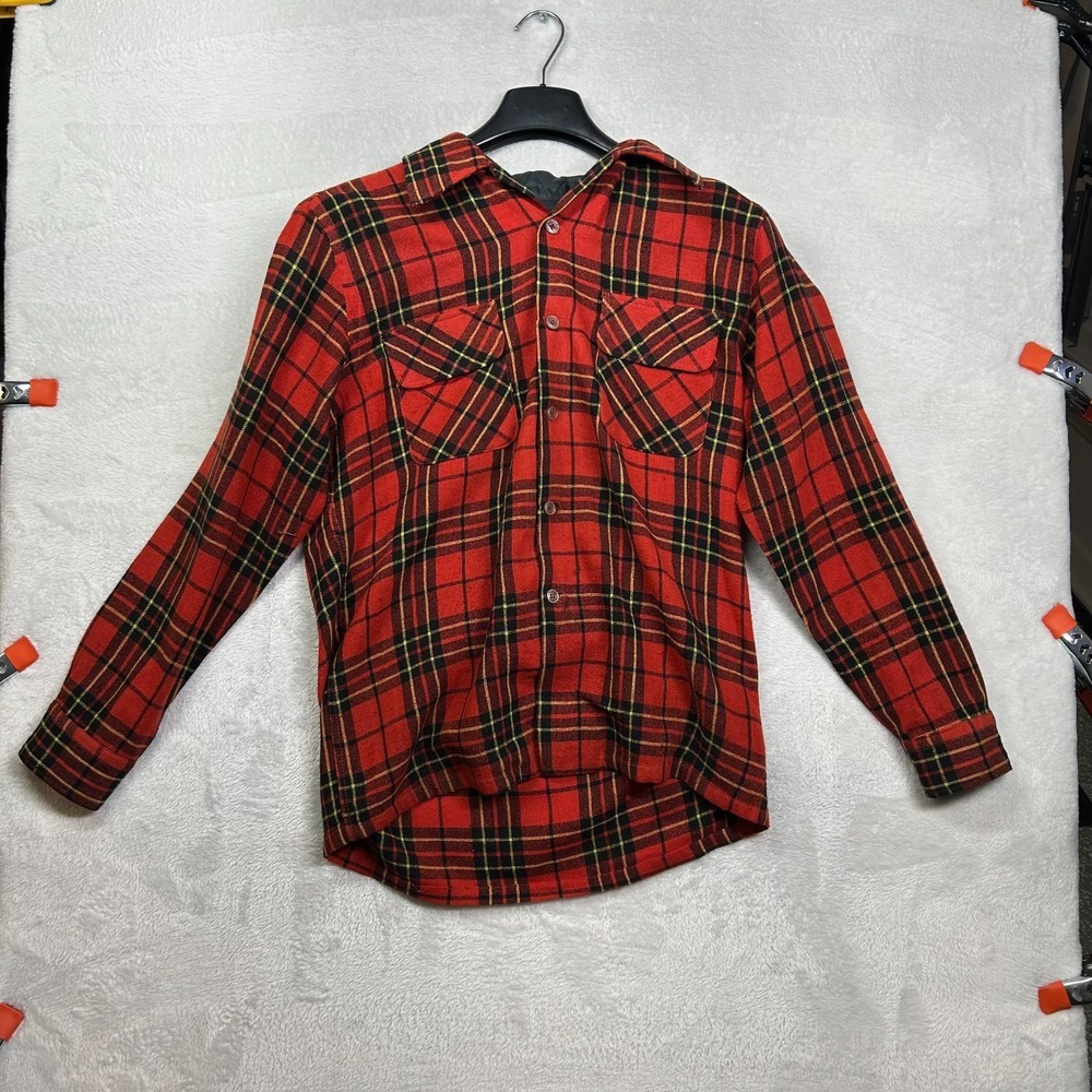 Vintage JCPenney Wool Shirt Jacket Men's Red Plaid Quilt Lined Shacket - Medium